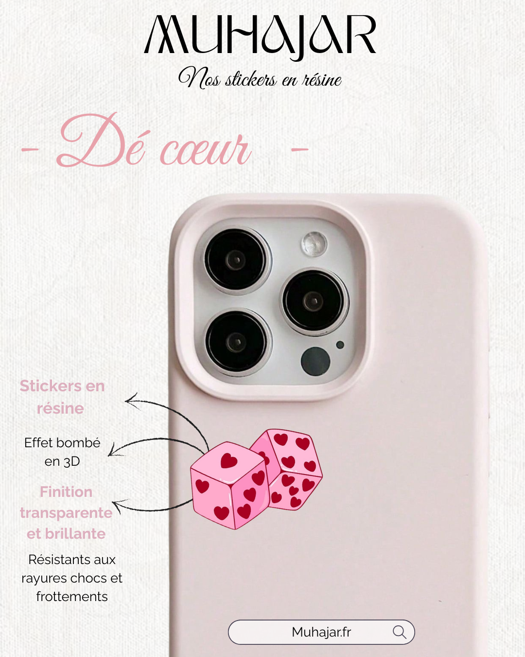 Stickers résine - Dé cœur